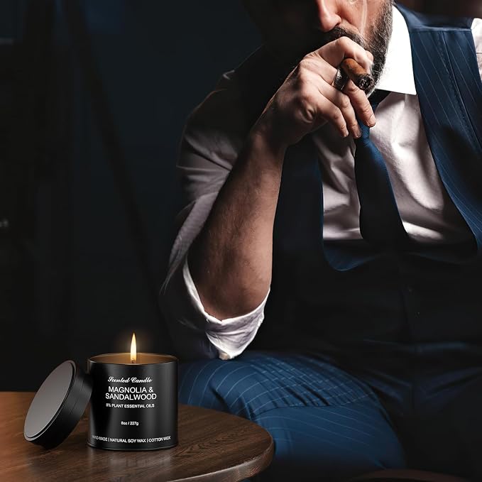 4pcs 8oz Men's Scented Candles Soy Wax Gift Set Black Tins