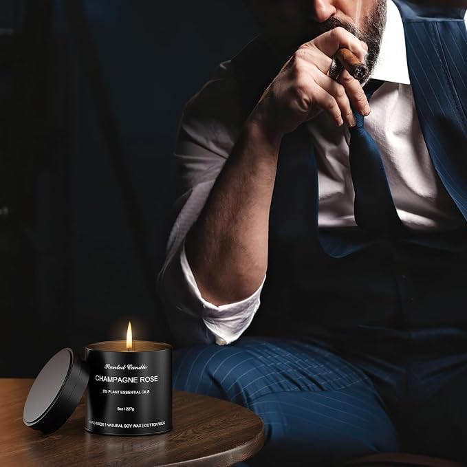 6pcs 8oz Men's Scented Candles Soy Wax Gift Set Black Tins