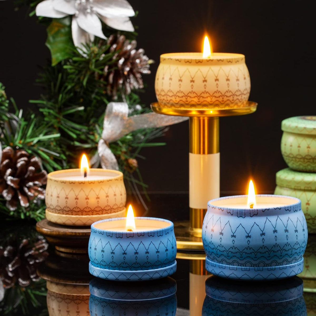 16pcs Empty Candle Tins 2.5oz & 4.5oz Patterned with Lids DIY Kit