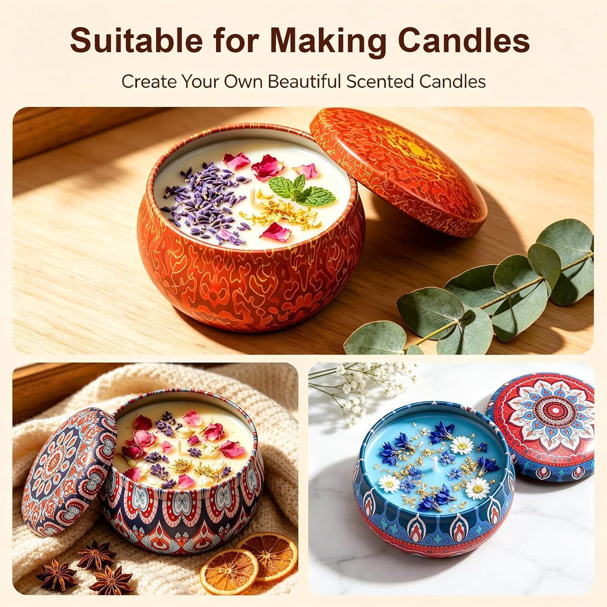 24pcs 3oz Empty Candle Tins Different Patterns with Lids DIY Kit