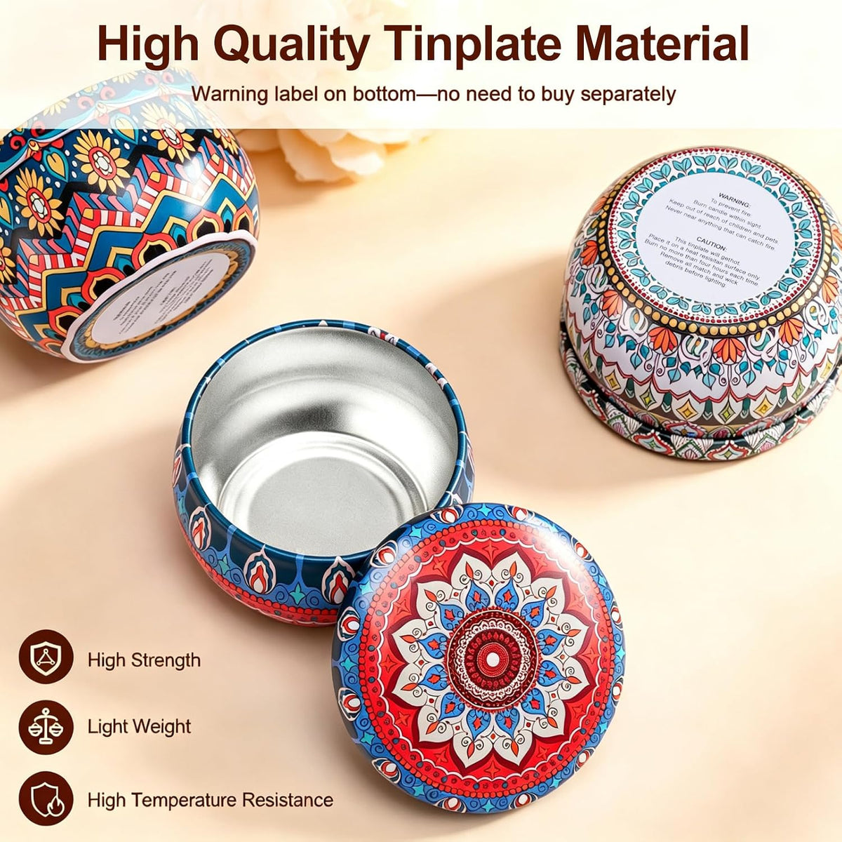 24pcs 3oz Empty Candle Tins Different Patterns with Lids DIY Kit