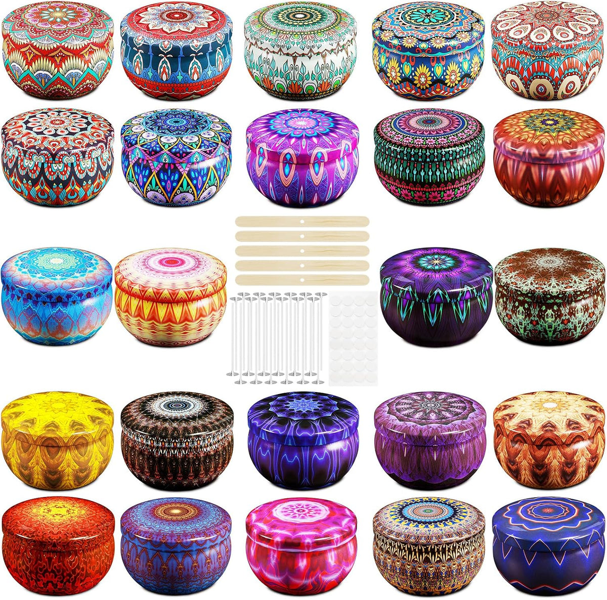 24pcs 3oz Empty Candle Tins Different Patterns with Lids DIY Kit