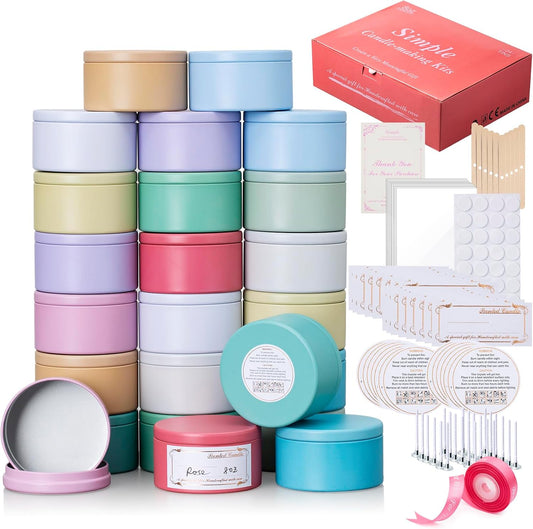 24pcs 8oz Empty Candle Tins Macaron Colors with Lids DIY Kit