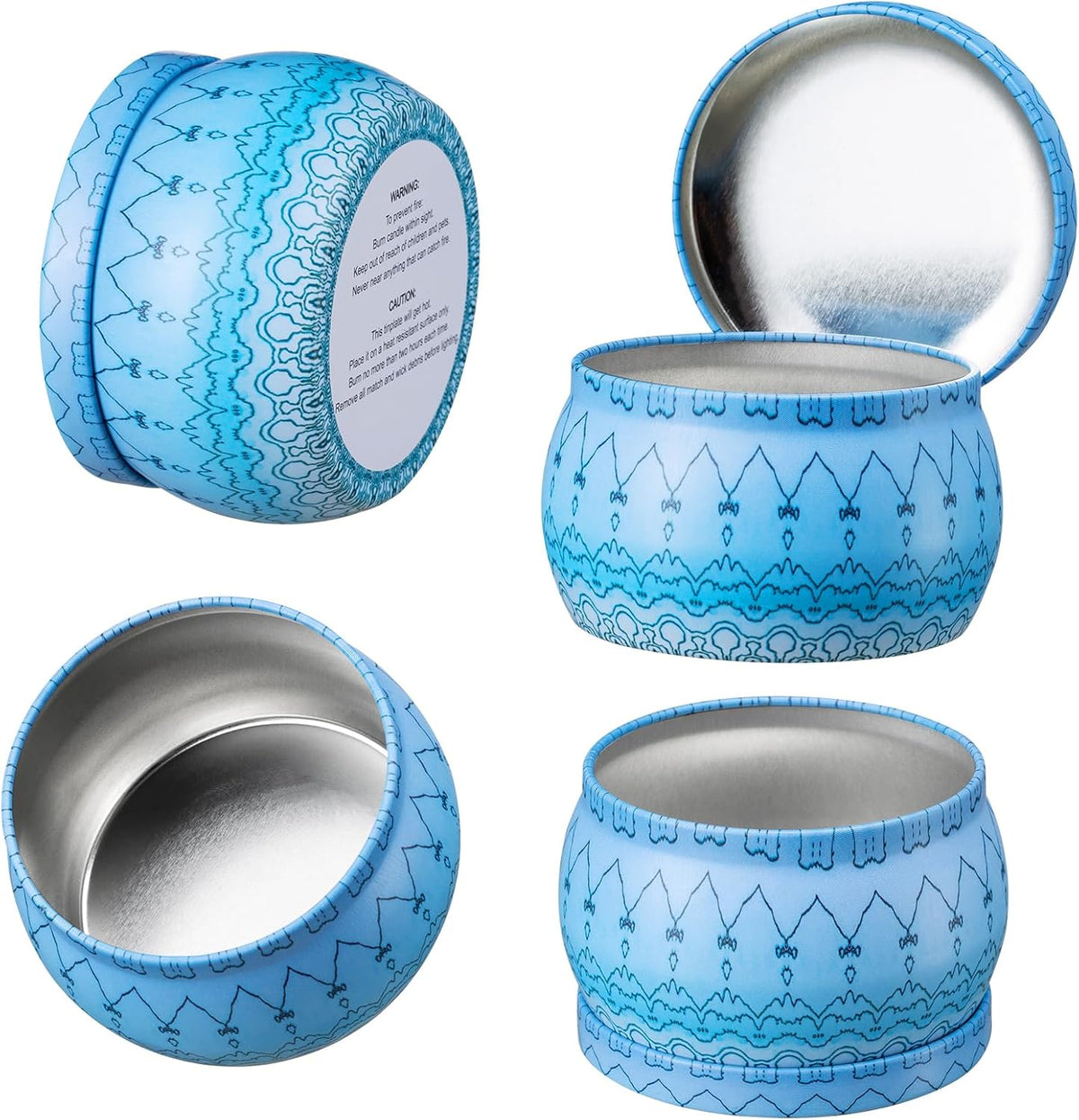 16pcs Empty Candle Tins 2.5oz & 4.5oz Patterned with Lids DIY Kit