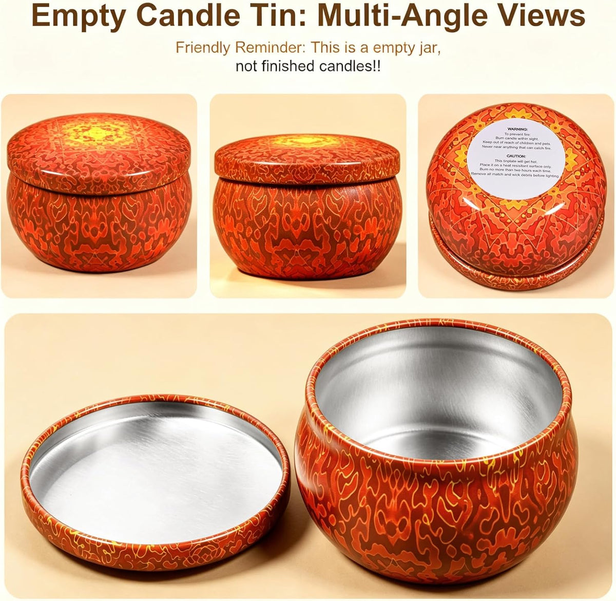 24pcs 3oz Empty Candle Tins Different Patterns with Lids DIY Kit