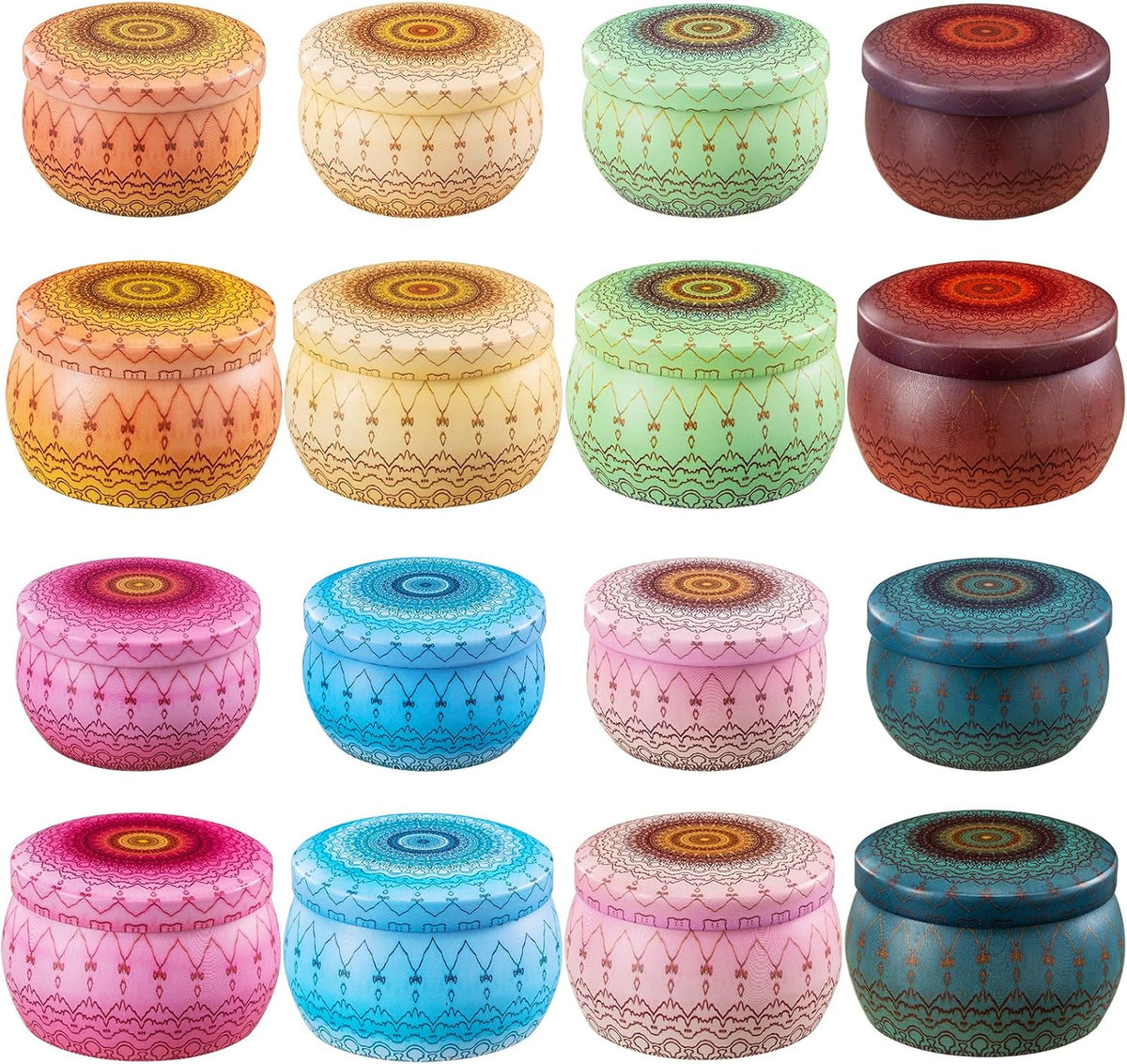 16pcs Empty Candle Tins 2.5oz & 4.5oz Patterned with Lids DIY Kit