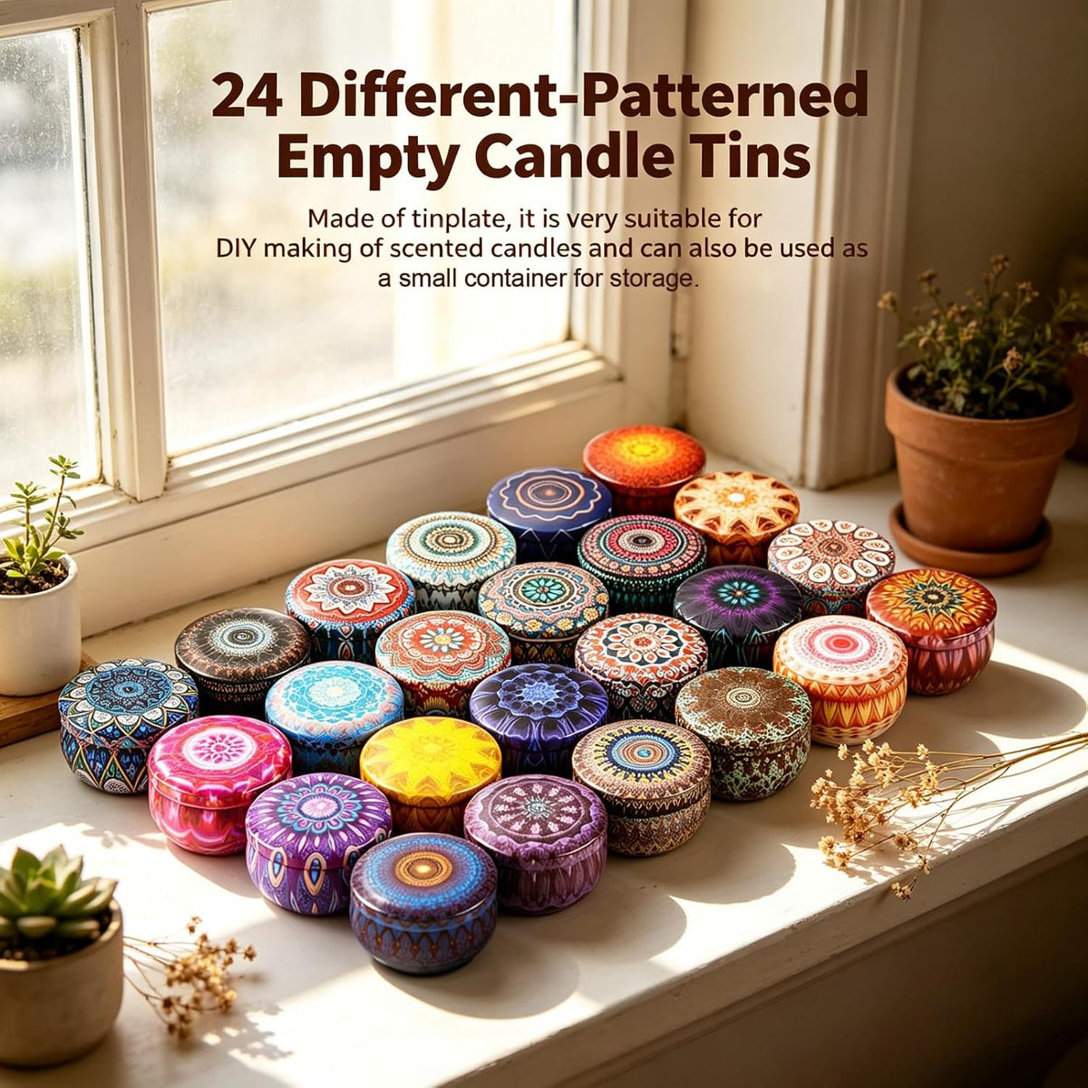 24pcs 3oz Empty Candle Tins Different Patterns with Lids DIY Kit
