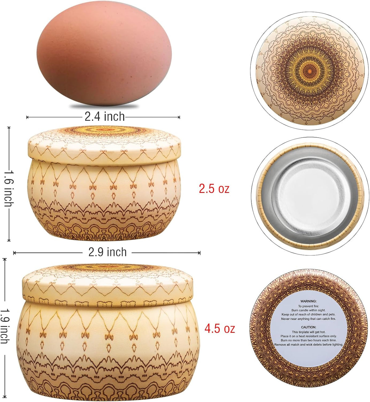 16pcs Empty Candle Tins 2.5oz & 4.5oz Patterned with Lids DIY Kit