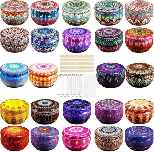 24pcs 3oz Empty Candle Tins Different Patterns with Lids DIY Kit